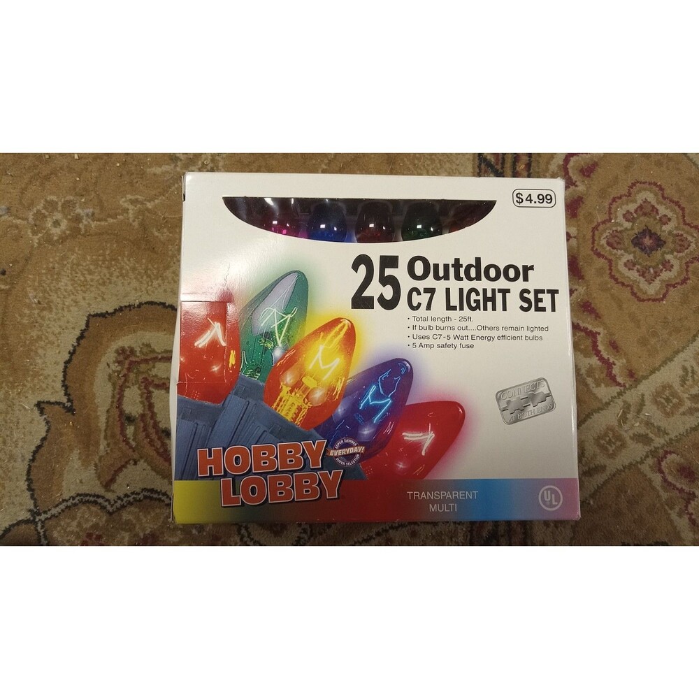 Hobby Lobby 25 Count C7 Multi Color Transparent Incandescent Christmas Lights
